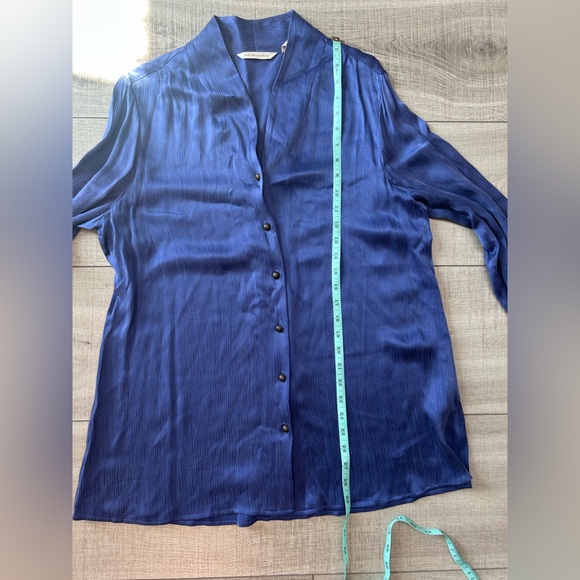 Soft Surroundings Roxanna Cupro Purple Crinkle Long Sleeve Button-Up Shirt Sz L - Picture 11 of 11